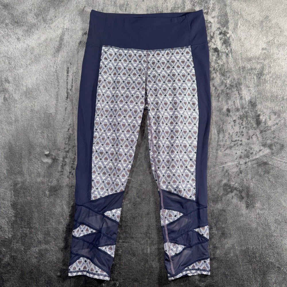 Athleta Womens Navy Blue Geometric Mesh Inset Capri‎ Leggings Size M 777540-00